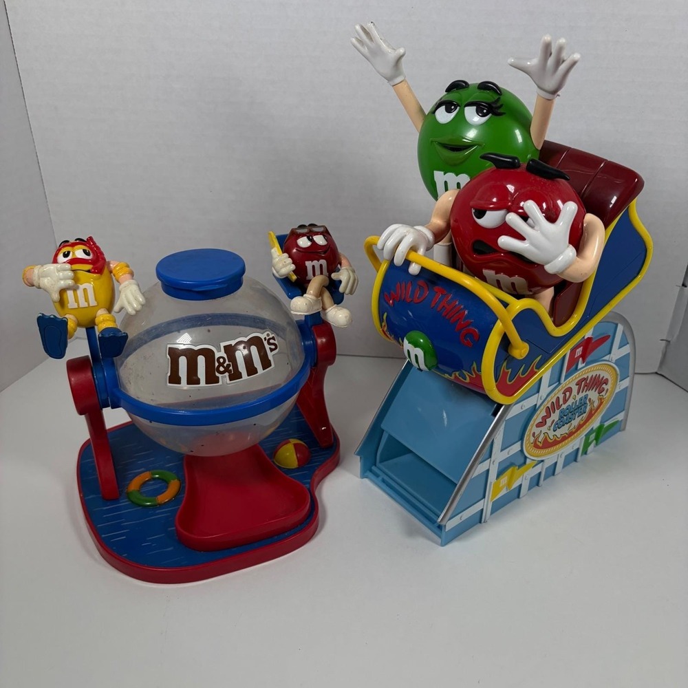 Vintage M&M's Candy Dispenser Lot Roller Coaster & Dunk Tank Amusement Park Lot